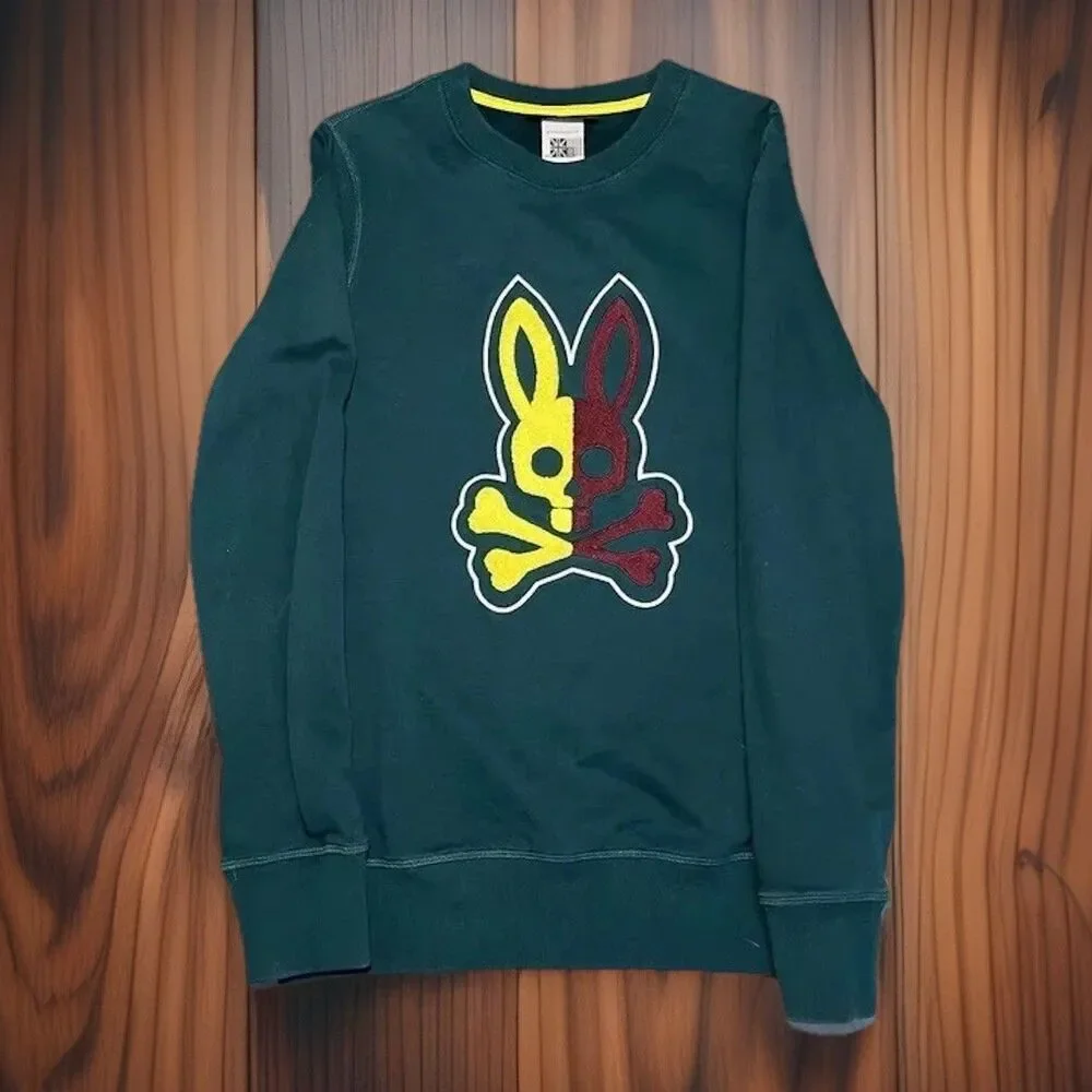 Psycho Bunny Sweatshirt Cooper Split Bunny Logo B6S840U1FT-PCR Men's Size XXS